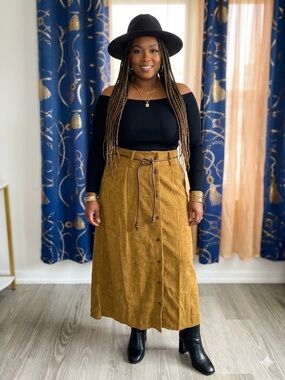 Corduroy Button-Front Maxi Skirt in Mustard